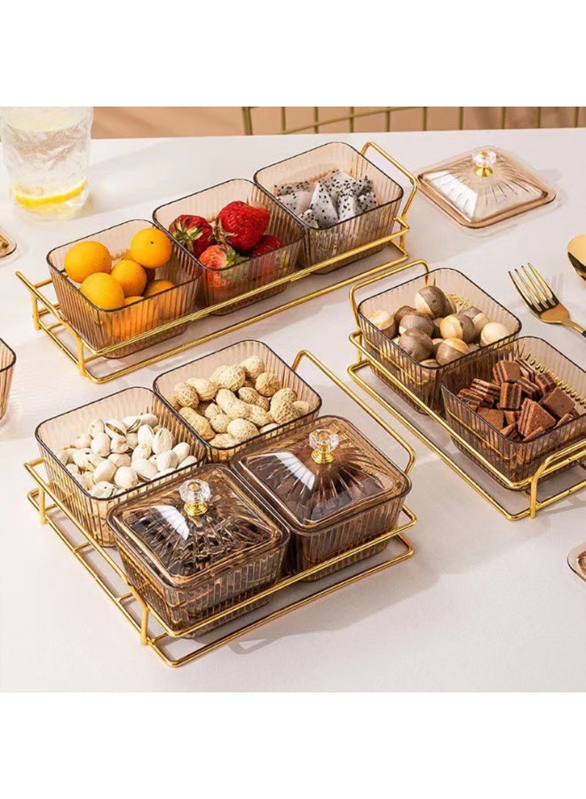 CHIYLE 6 pcs Serving Bowls Set with Gold Metal Rack Tray, Removable Condiment Dishes for Fruit, Dessert, Appetizers, Nuts, Snacks & Candy - Image 5